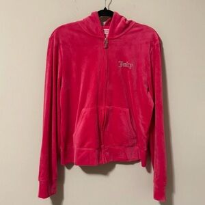 Juicy Couture Pink Velour Zip Hoodie XL Rhinestone Logo J Zipper